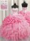 Visible Boning Floor Length Lace Up Quinceanera Gowns Rose Pink for Military Ball and Sweet 16 and Quinceanera with Beading and Ruffles