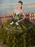 Olive Green Sweetheart Lace Up Embroidery and Ruffles Quinceanera Dress Sleeveless(SKU XBQD165-8BIZ)