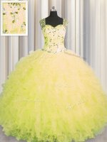 See Through Zipper Up Floor Length Ball Gowns Sleeveless Yellow 15th Birthday Dress Zipper(SKU PSSW0435-4BIZ)