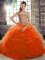 Graceful Orange Red Tulle Lace Up Quinceanera Gown Sleeveless Brush Train Beading and Ruffles