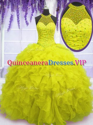 Organza Sleeveless Floor Length Quinceanera Dresses and Beading and Ruffles