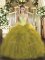 Olive Green Ball Gowns Organza Halter Top Sleeveless Beading and Ruffles Floor Length Lace Up 15th Birthday Dress