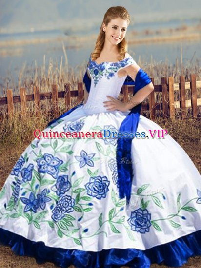Shining Floor Length Ball Gowns Sleeveless Blue And White Vestidos de Quinceanera Lace Up - Click Image to Close