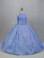 Sleeveless Satin Floor Length Zipper 15 Quinceanera Dress in Blue with Embroidery