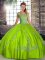 Artistic Green Sleeveless Tulle Lace Up Quinceanera Dresses for Military Ball and Sweet 16 and Quinceanera