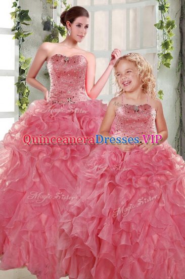 Custom Fit Floor Length Rose Pink Sweet 16 Dresses Strapless Sleeveless Lace Up - Click Image to Close
