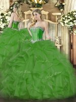 Glorious Beading and Ruffles Quinceanera Gowns Green Lace Up Sleeveless Floor Length