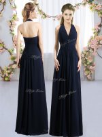 New Arrival Sleeveless Floor Length Ruching Lace Up Vestidos de Damas with Navy Blue