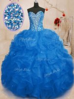 Sweetheart Sleeveless Ball Gown Prom Dress Floor Length Beading and Ruffles Blue Organza(SKU PSSW0175-6BIZ)