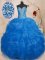 Sweetheart Sleeveless Ball Gown Prom Dress Floor Length Beading and Ruffles Blue Organza