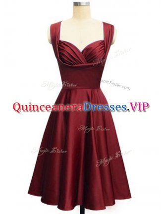Wine Red Lace Up Straps Ruching Dama Dress Taffeta Sleeveless