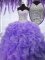 Flare Lavender Ball Gowns Sweetheart Sleeveless Organza Floor Length Lace Up Ruffles and Sequins Quinceanera Dresses