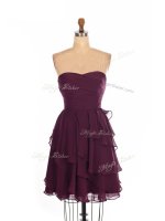 Flirting Burgundy Vestidos de Damas Prom and Party and Wedding Party with Ruffled Layers Sweetheart Sleeveless Zipper