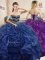 Sleeveless Floor Length Beading and Ruffles Lace Up 15 Quinceanera Dress with Navy Blue