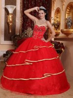 Tiffany & Co Hampton Iowa/IA Stylish Red Ruffles Layered Sweetheart Ball Gown Quinceanera Dress With Satin and Tulle Beading Decorate[QDZY155-GBIZ]