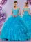 Gorgeous Off the Shoulder Baby Blue Sleeveless Organza Lace Up Quinceanera Gowns for Military Ball and Sweet 16 and Quinceanera