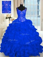 Spectacular Royal Blue Ball Gowns Beading and Embroidery and Ruffles and Pick Ups Vestidos de Quinceanera Lace Up Organza Sleeveless(SKU PSSW0311-5BIZ)