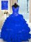 Spectacular Royal Blue Ball Gowns Beading and Embroidery and Ruffles and Pick Ups Vestidos de Quinceanera Lace Up Organza Sleeveless
