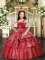 Red Ball Gowns Straps Sleeveless Taffeta Floor Length Lace Up Beading and Ruffled Layers Winning Pageant Gowns