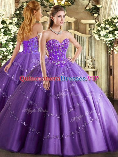 Lavender Sweetheart Neckline Appliques and Embroidery Vestidos de Quinceanera Sleeveless Lace Up - Click Image to Close