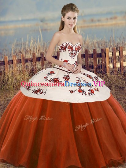 Rust Red Lace Up 15th Birthday Dress Embroidery and Bowknot Sleeveless Floor Length - Click Image to Close
