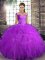 Top Selling Purple Lace Up Off The Shoulder Beading and Ruffles Quince Ball Gowns Tulle Sleeveless