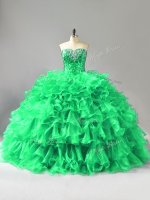 Hot Sale Sleeveless Organza Lace Up Quinceanera Gown in Green with Beading and Ruffles