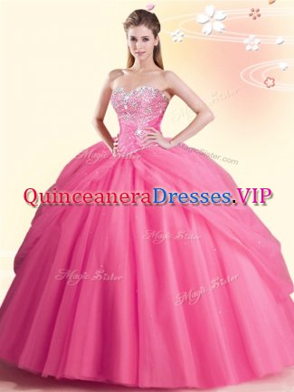 Watermelon Red Quinceanera Gowns Military Ball and Sweet 16 and Quinceanera with Beading Sweetheart Sleeveless Lace Up