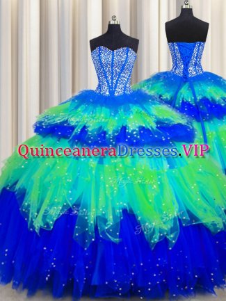 Bling-bling Visible Boning Floor Length Ball Gowns Sleeveless Multi-color Quince Ball Gowns Lace Up