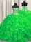 Extravagant Visible Boning Green Ball Gown Prom Dress Organza Brush Train Sleeveless Beading and Ruffles
