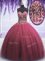 Dramatic Tulle Sleeveless Floor Length Quinceanera Dress and Beading and Appliques