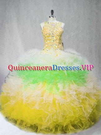 Ball Gowns Sweet 16 Quinceanera Dress Multi-color Scoop Tulle Sleeveless Floor Length Zipper