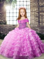 Sleeveless Brush Train Lace Up Beading and Ruffled Layers Kids Pageant Dress(SKU PAG1219-3BIZ)