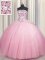 Custom Made Sequins Big Puffy Ball Gowns Sweet 16 Quinceanera Dress Pink Strapless Tulle Sleeveless Floor Length Lace Up