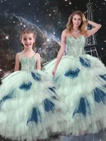 Excellent Sleeveless Lace Up Floor Length Beading and Ruffled Layers 15 Quinceanera Dress