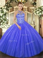 Beading and Embroidery Vestidos de Quinceanera Blue Lace Up Sleeveless Floor Length