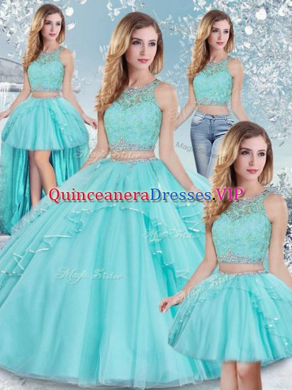 Suitable Scoop Sleeveless Tulle Quinceanera Dresses Lace and Sequins Clasp Handle - Click Image to Close