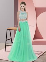 On Sale Tulle Halter Top Sleeveless Zipper Lace Damas Dress in Apple Green