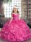 Floor Length Lace Up Kids Formal Wear Hot Pink for Party and Sweet 16 and Wedding Party with Beading and Ruffles