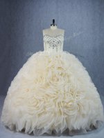 Fabric With Rolling Flowers Sleeveless Vestidos de Quinceanera Brush Train and Beading and Ruffles