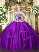 High Class Purple Ball Gowns Strapless Sleeveless Satin Floor Length Lace Up Beading 15th Birthday Dress(SKU SJQDDT1457002-3BIZ)