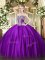 High Class Purple Ball Gowns Strapless Sleeveless Satin Floor Length Lace Up Beading 15th Birthday Dress