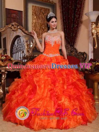 Orange Quinceanera Dress With Sweetheart Neckline Beaded and Embroidery Decorate Multi-color Ruffles IN Colne Lancashire
