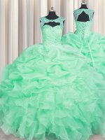 Fantastic Scoop Pick Ups Apple Green Sleeveless Organza Lace Up Vestidos de Quinceanera for Military Ball and Sweet 16 and Quinceanera