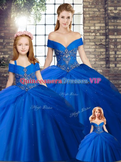 Royal Blue Sleeveless Brush Train Beading and Pick Ups Sweet 16 Quinceanera Dress - Click Image to Close
