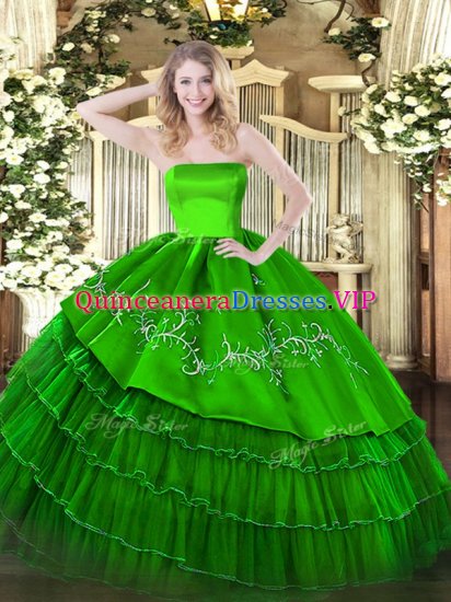 Green Sleeveless Organza and Taffeta Zipper Ball Gown Prom Dress for Military Ball and Sweet 16 and Quinceanera - Click Image to Close
