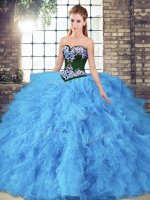 Glorious Ball Gowns Quinceanera Gowns Baby Blue Sweetheart Tulle Sleeveless Floor Length Lace Up(SKU SJQDDT2162002-2BIZ)