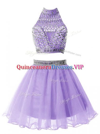 Organza High-neck Sleeveless Zipper Beading Damas Dress in Lilac - Click Image to Close