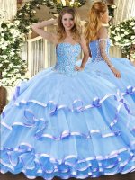 Hot Selling Floor Length Ball Gowns Sleeveless Aqua Blue Sweet 16 Dresses Lace Up