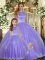 Lavender Halter Top Backless Beading and Appliques Quince Ball Gowns Sleeveless